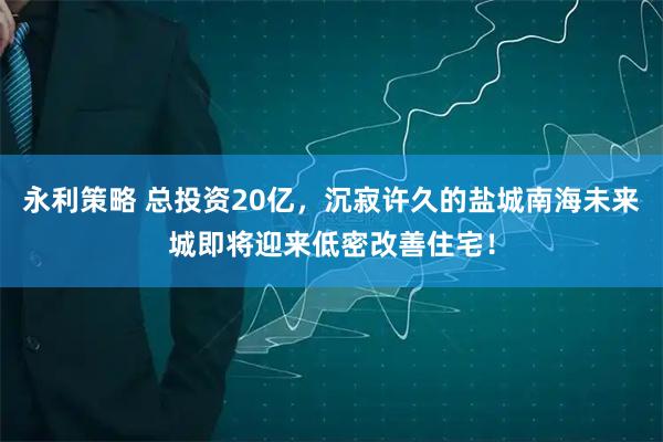 永利策略 总投资20亿，沉寂许久的盐城南海未来城即将迎来低密改善住宅！